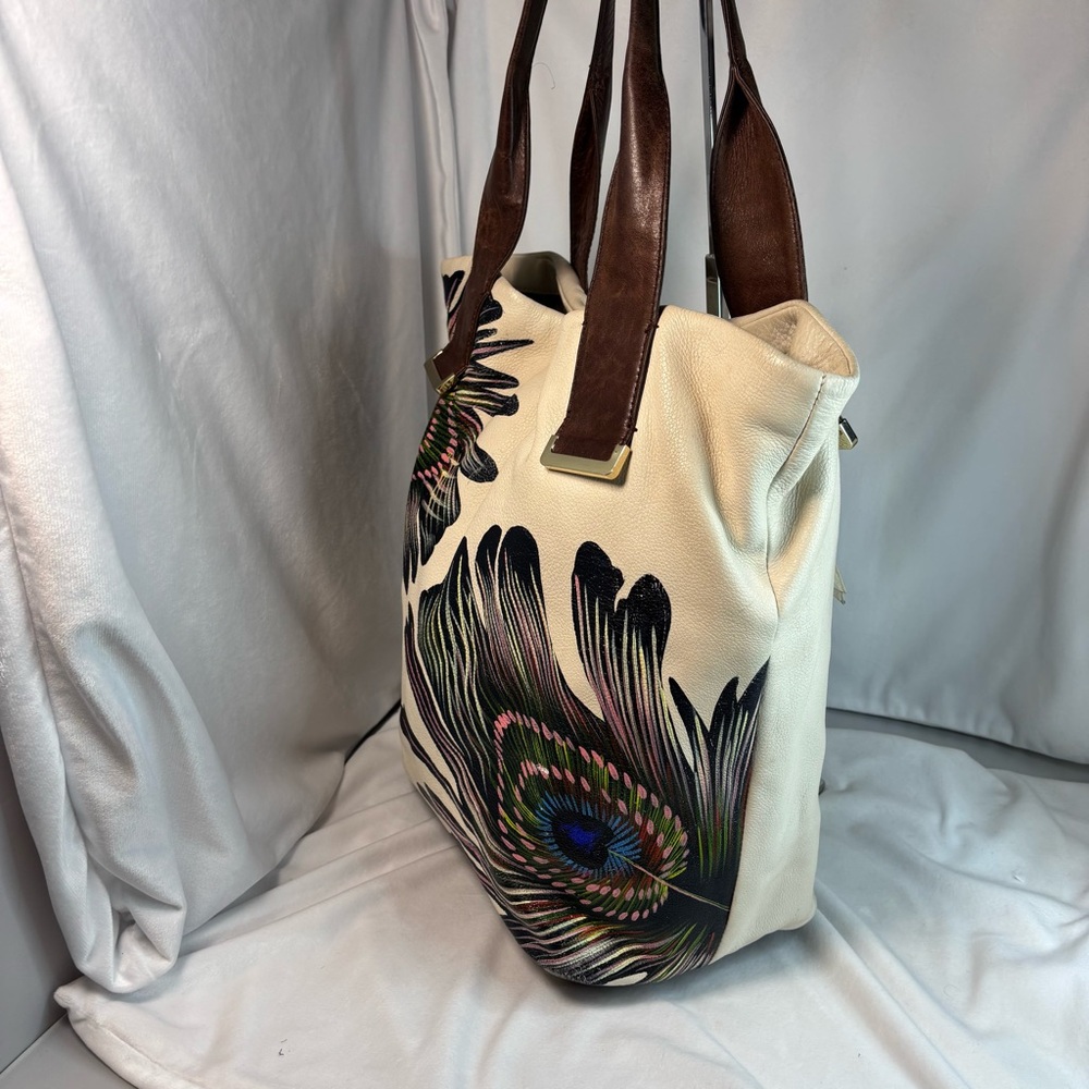 Ellliot Lucca Handpainted Intreccio Peacock Leather Tote Bag - Picture 2 of 10